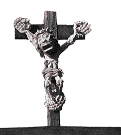中南米における解放の神学の虐げられたゴツゴツした手を持つ農夫の姿をした典型的な十字架